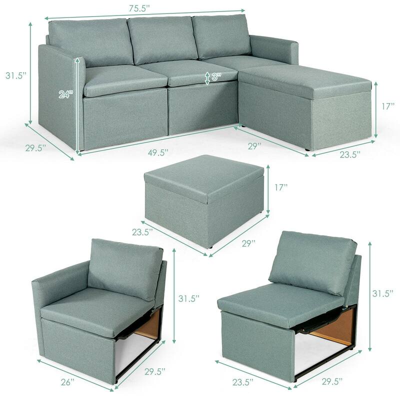 Convertible L-Shaped Sectional Sofa Couch with Reversible Chaise - 75.5" x 58.5" x 31.5" (W x D x H)