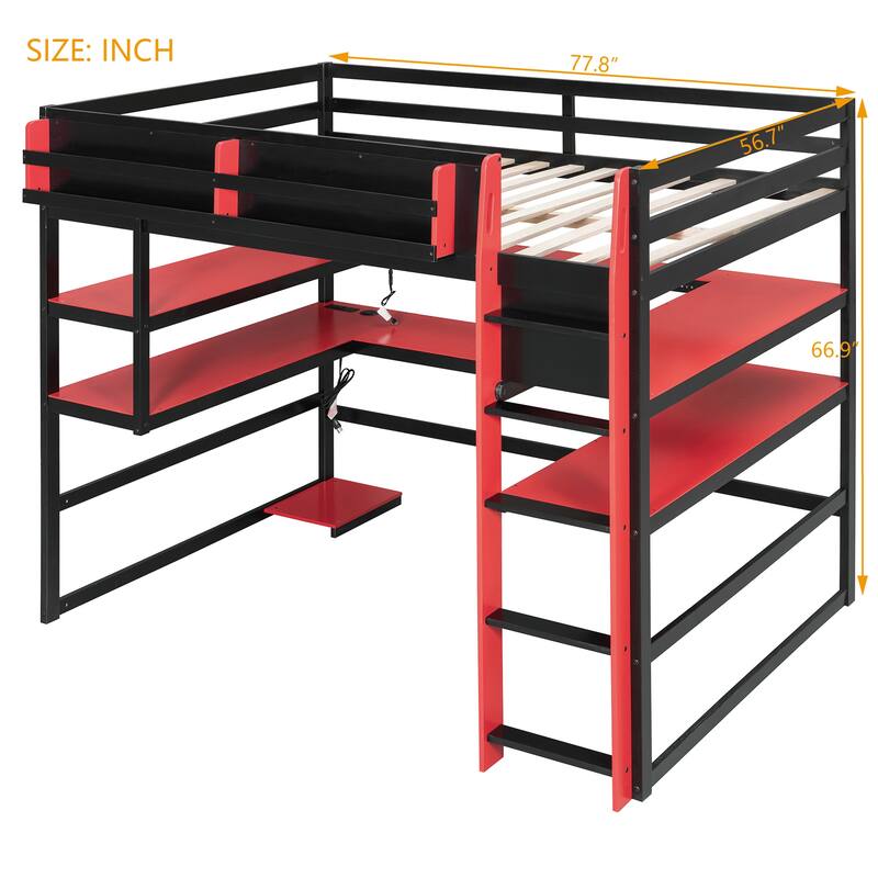 Loft Bed with Wraparound Study Hub, Side Storage Rack, USB Charging & RGB Light by Harper&Bright Designs