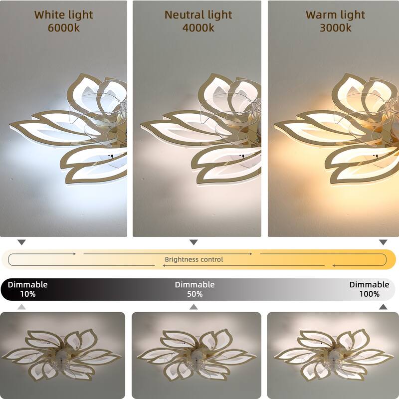 25.5 inch Cartoon Petal Ceiling Fans with Lights and Remote, Flush Mount Bladeless Ceiling Fan Lights with Reversible Blades