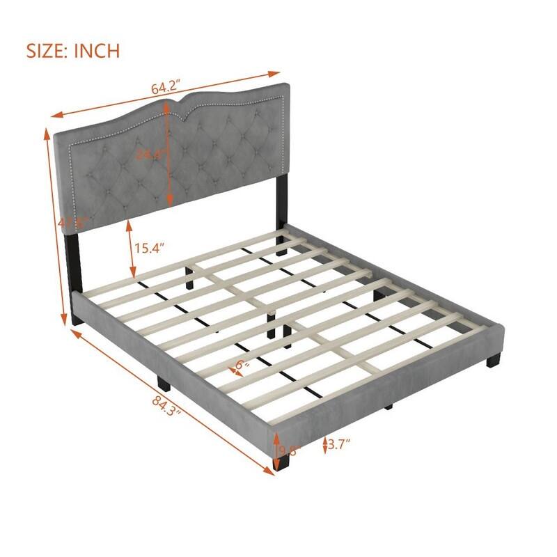 Velvet Upholstered Platform Bed with Tufted Headboard