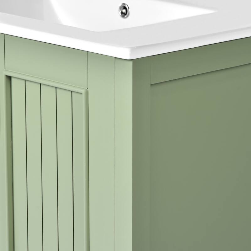 30-Inch Green Bathroom Vanity with Ceramic Sink, Roman Legs, Adjustable Soft-Close Hinges, and Ample Storage