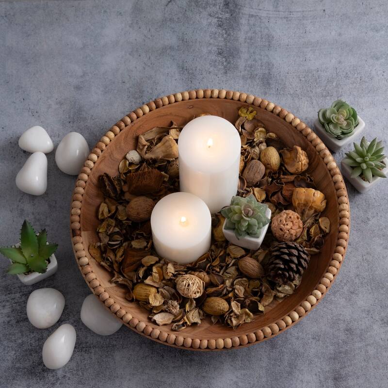 Acacia Wood Beaded Bowl 14"Dia