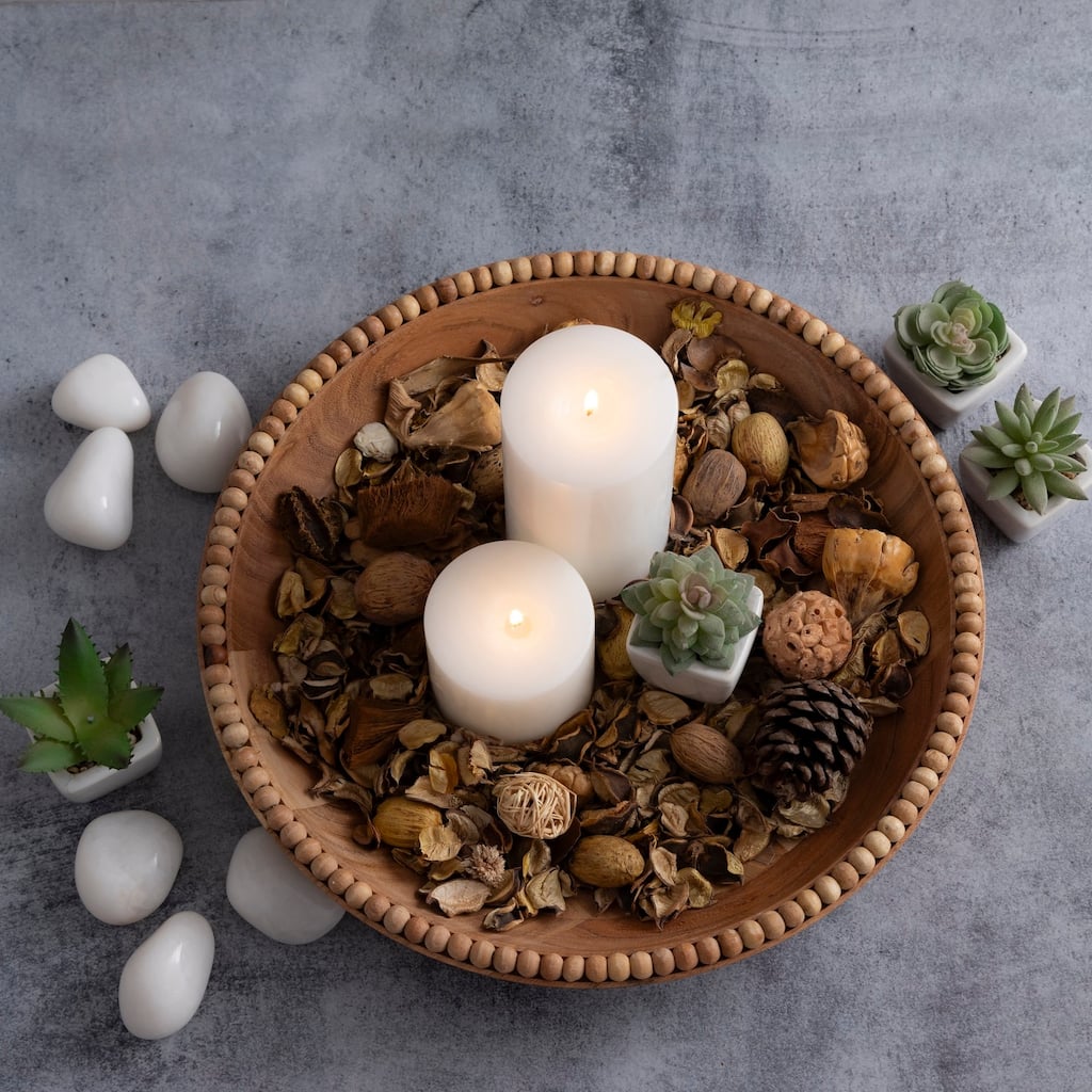 Acacia Wood Beaded Bowl 14"Dia