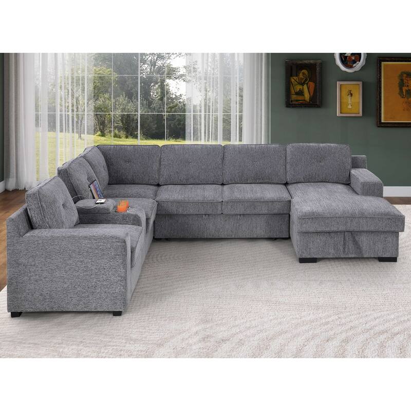 Oversized U Shaped Sleeper Sectional Sofa Pull Out Couch Bed