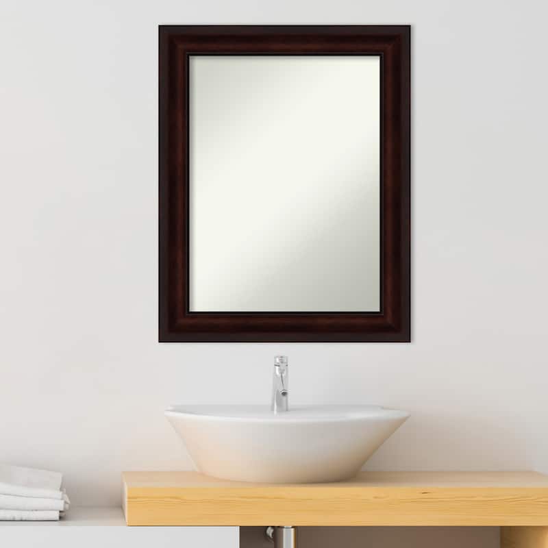 Non-Beveled Bathroom Wall Mirror - Coffee Bean Brown Frame