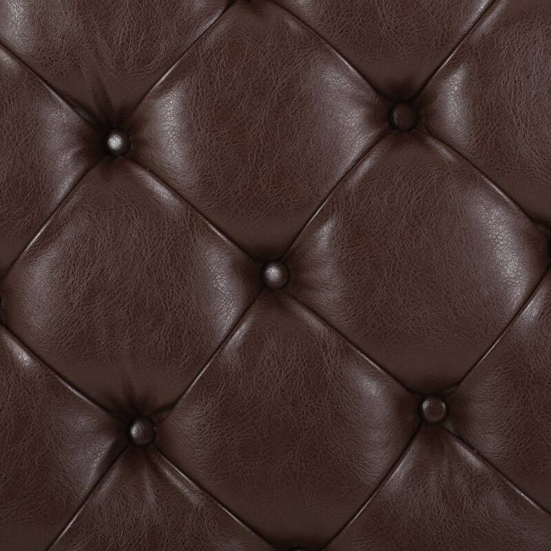 Rumbrook Faux Leather and Rubberwood Round Ottoman with Open Shelf by Christopher Knight Home