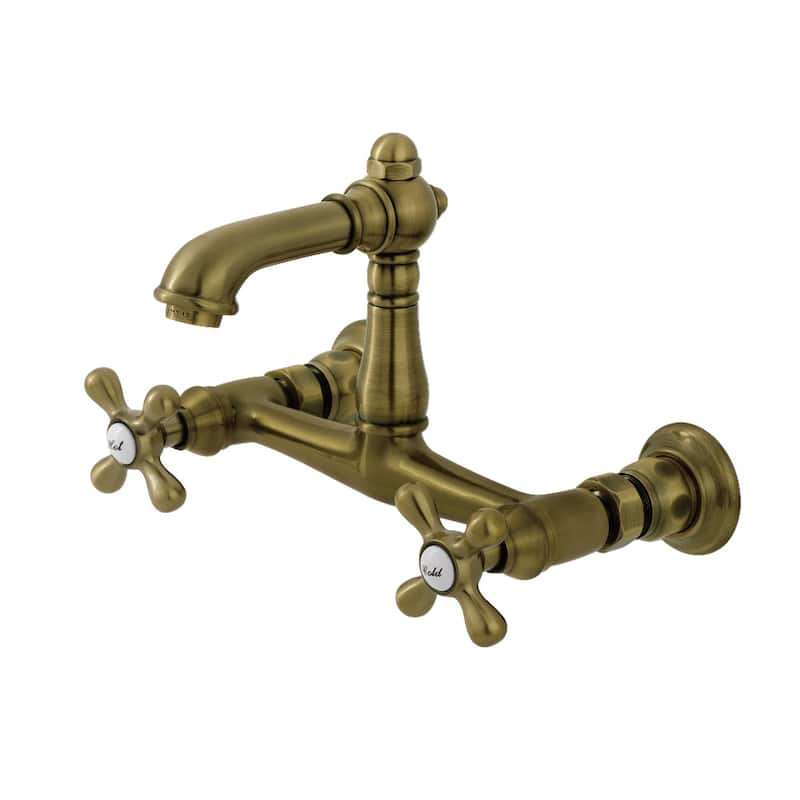 Kingston Brass English Country Two-Handle 2-Hole Wall Mount Bathroom Faucet - Antique Brass