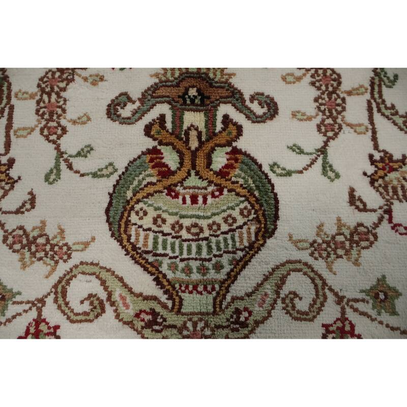 Hand Knotted Oriental 100% Silk Carpet Traditional Floral Beige & Ivories Kashmir Area Rug - 6' 0'' X 4' 0''