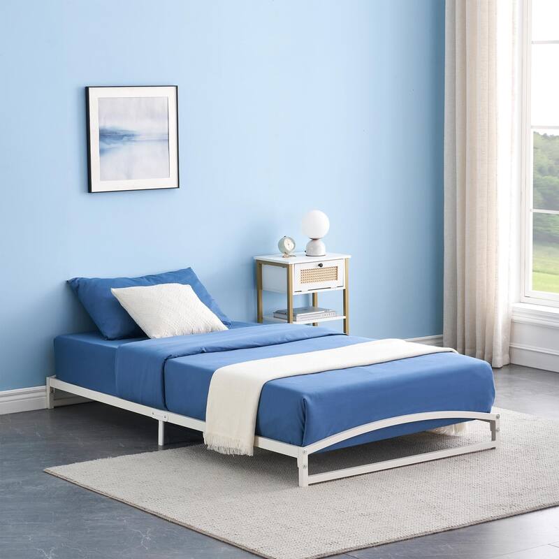 Low Bed Frame，Metal Platform Bed Frame with Arch Design - White 6 Twin - Twin