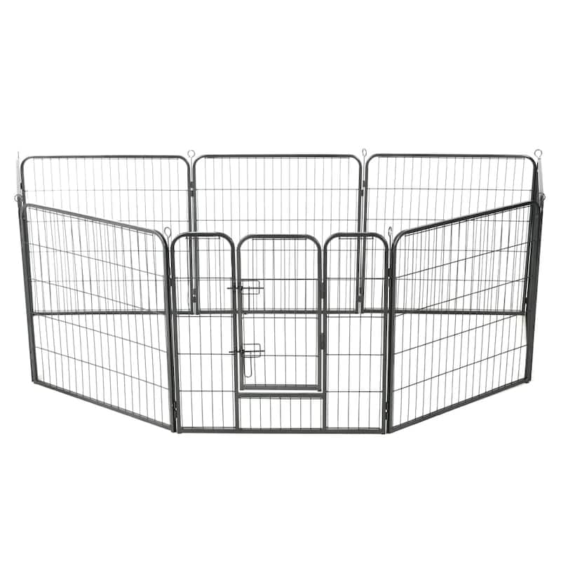 vidaXL Dog Playpen 8 Panels Steel 31.5"x31.5" Black - 31.5" x 31.5"