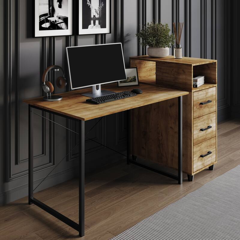 CraftPorch Shabby Chic Writing Desk with Side Cabinet