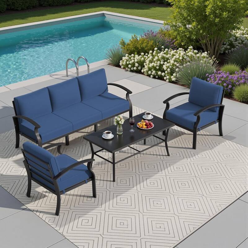 Kullavik Aluminum Outdoor Patio Sectional Sofa Set with Swivel Rocking Chairs and Coffee Table