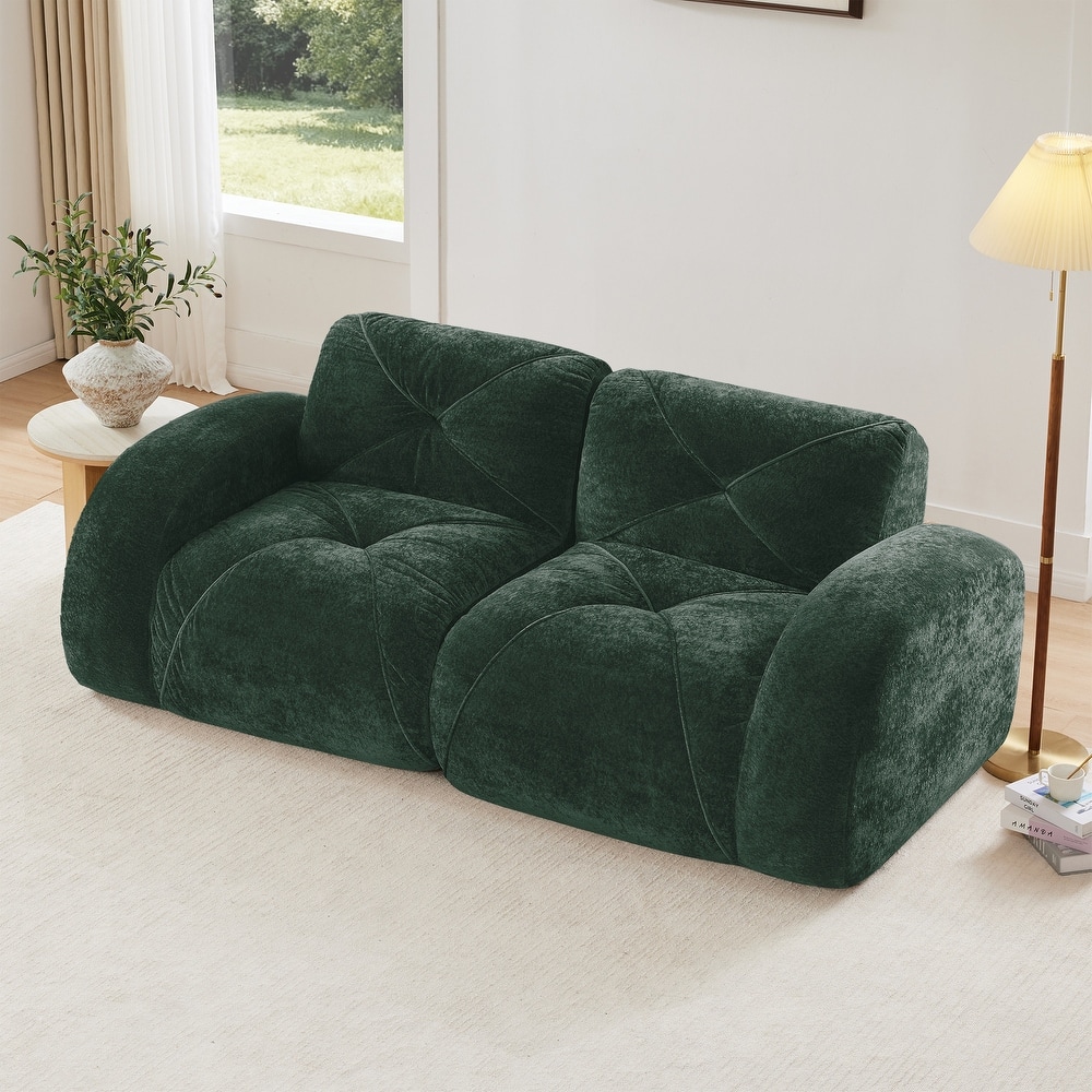 2-seater Tufted Sofa Couches With boneless Sofa, Soft Velvet Fabric, Bottom Anti-Slip Design, 32D High Density Sponge