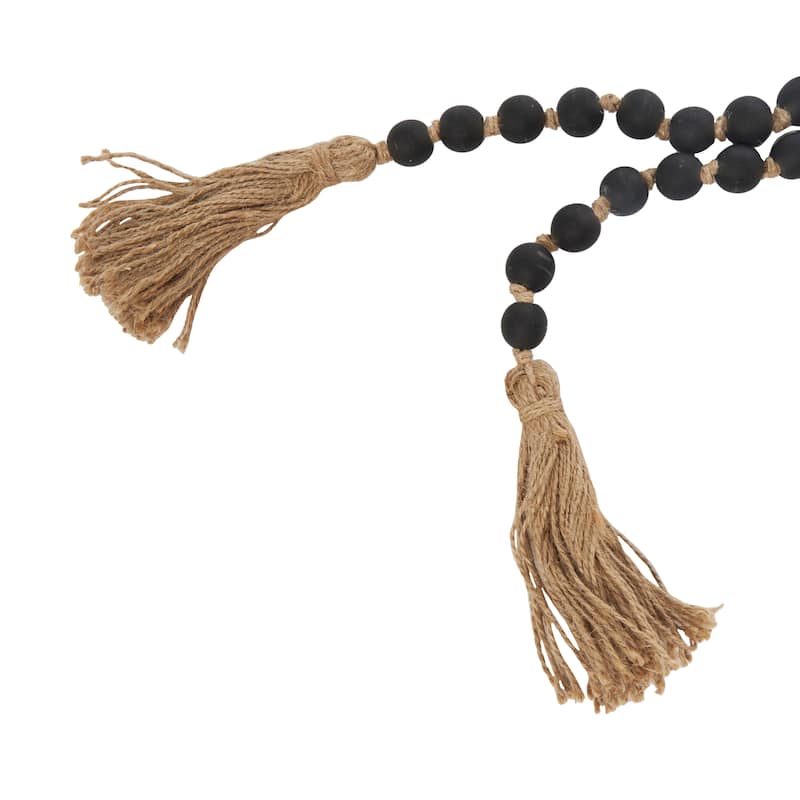 Glass Handmade Round Long Beaded Garland with Tassel with Knotted Brown Jute
