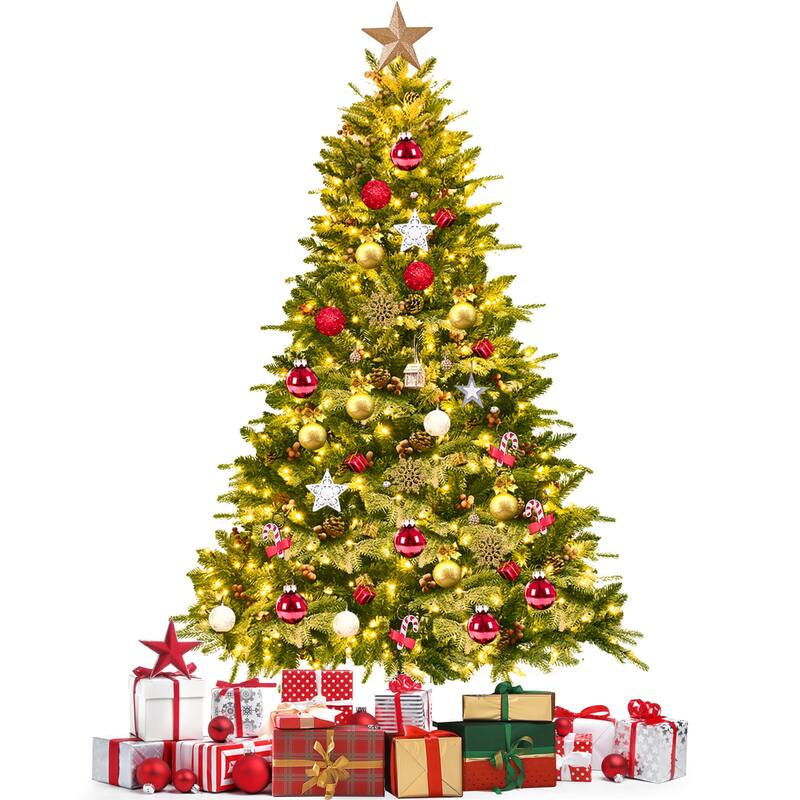 Gymax 6.5FT Pre-lit Pine Christmas Tree Snow Flocked Decoration Tree - See Details