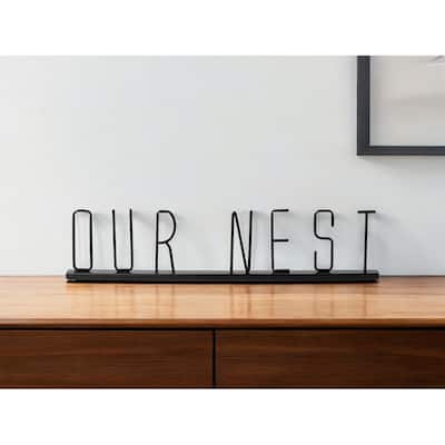 HomeRoots 24" Black Metal Our Nest Tabletop Sculpture - 1" W x 24" D x 5" H