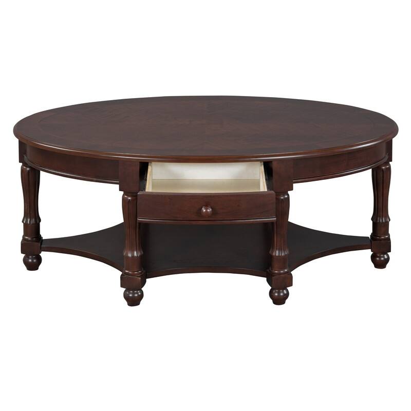 Vintage 45" Oval Coffee Table with Drawer and Storage Shelf, Elegant French Country Living Room Accent Table