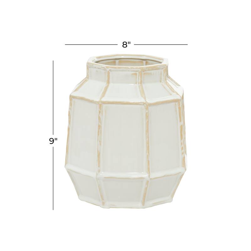 Ceramic Handmade Vase - White - Roche River Decor - 8"W x 8"L x 9"H