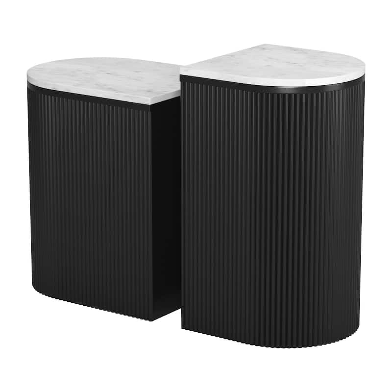 HomeRoots Set of Two Black And White Solid Wood And Marble Oval Block End Tables - 18' X '20.9' X '14