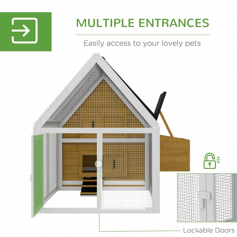 Large Wooden Chicken Coop with Nesting Box and Removable Tray Observation Windows for Backyard Poultry