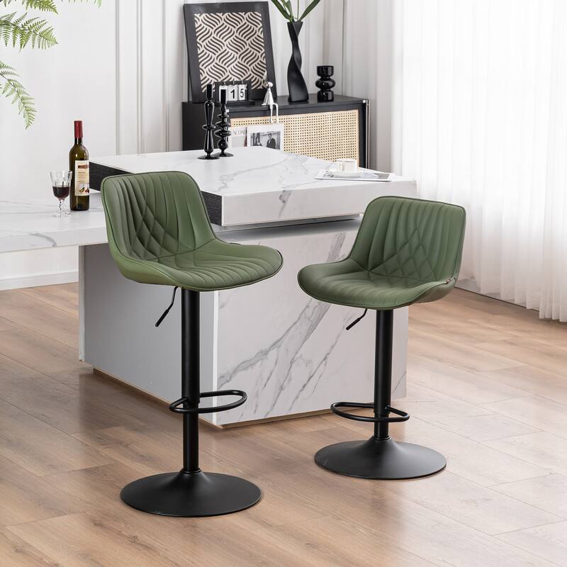 Adjustable Bar Stools Set of 2, Faux Leather Swivel Bar Chairs