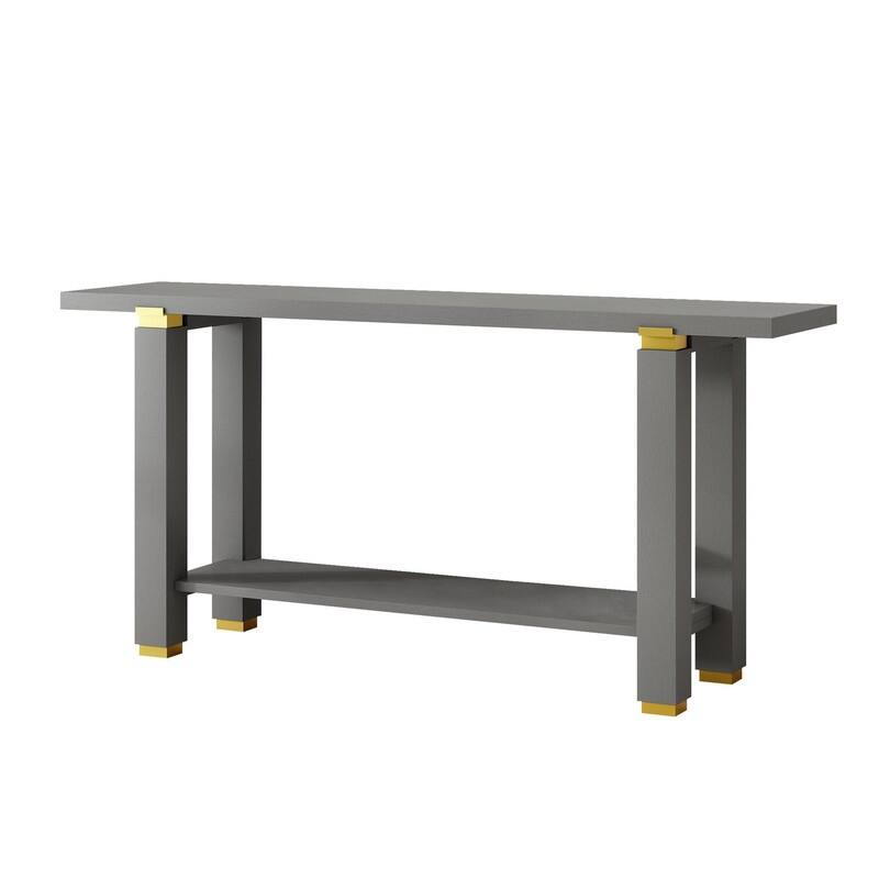 Modern 63" Console Table with Solid Wood Legs and Built-in Shelf for Stylish Entryway Organization