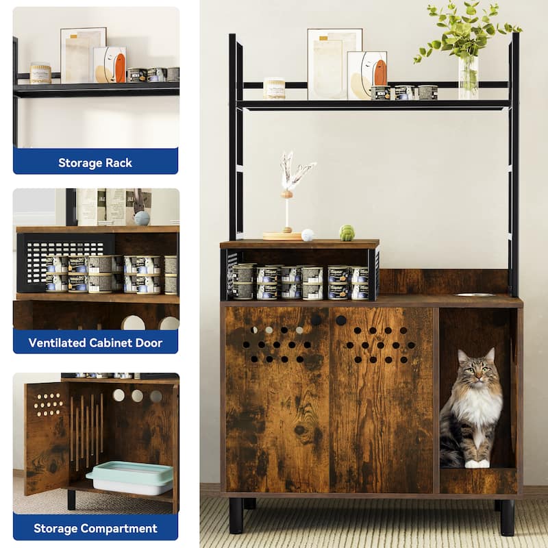 Moasis Wooden Cat Litter Box Enclosure Furniture with Shelves