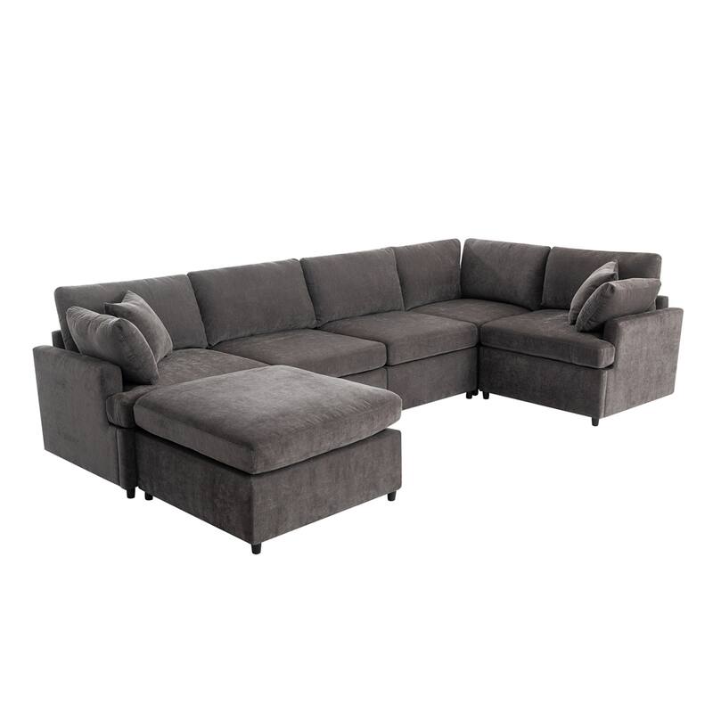 Modern Large Sectional Sofa with Removable Ottomans and Legs