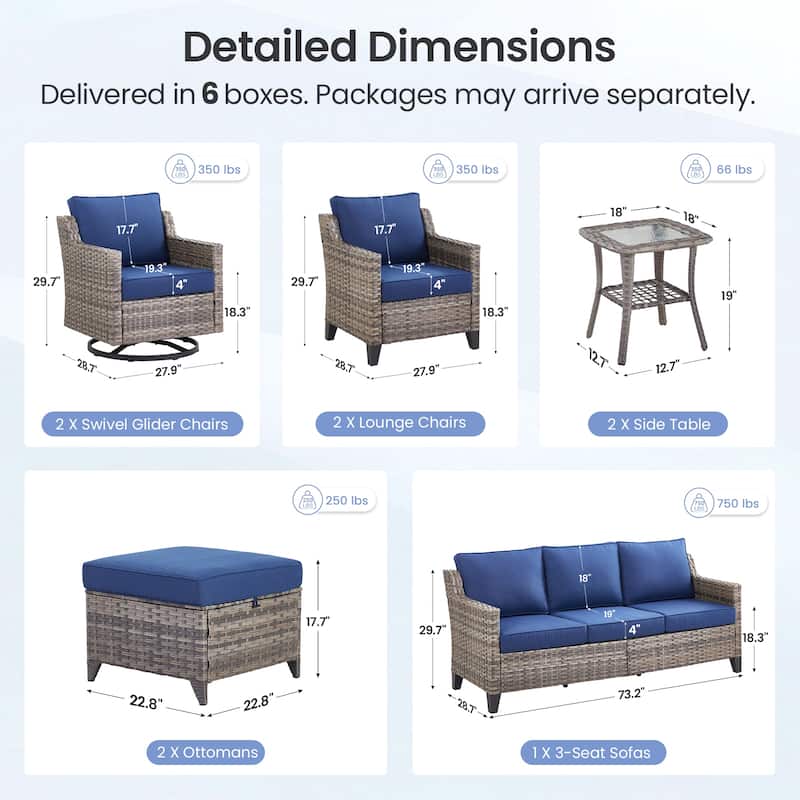 Pocassy Patio Sofa Swivel Chair Ottoman Table Furniture Set.
