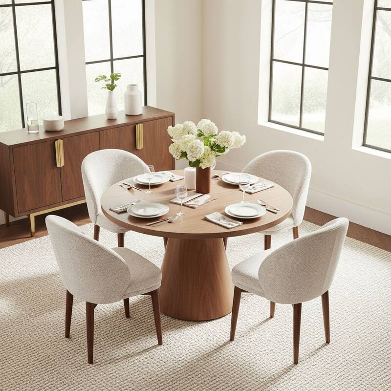 Upholstered Barrel Dining Chair With Walnut Legs (Set of 4)