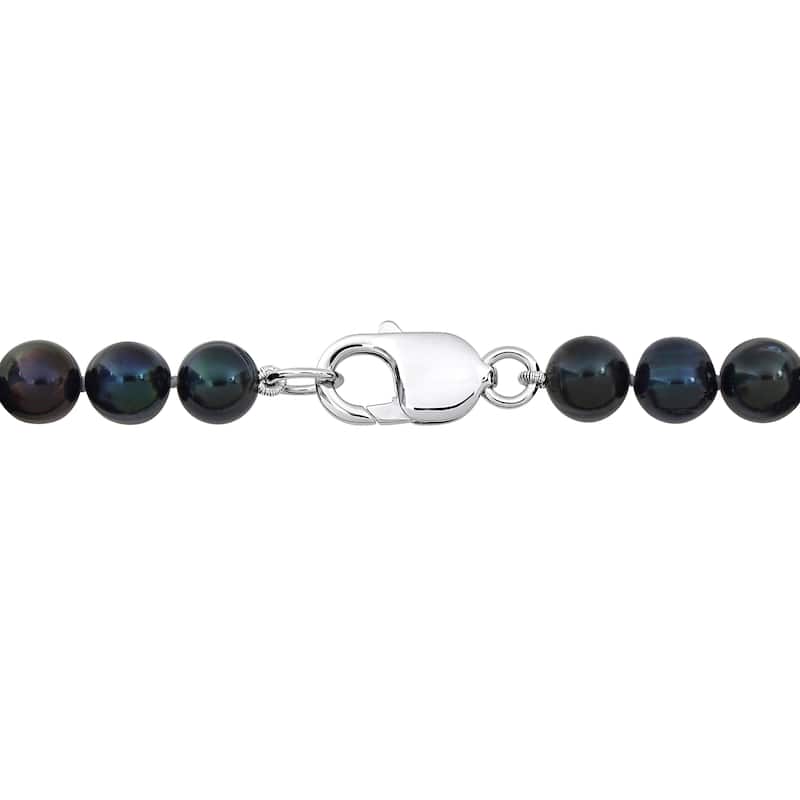 Miadora 8-8.5mm Men's Black Cultured Freshwater Pearl Bracelet with Sterling Silver