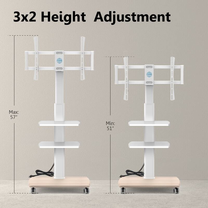 FITUEYES Rolling TV Stand for 32-70 Inch TVs with Power Strip, Height Adjustable with Wheels Wood Base Hold up to 88 lbs