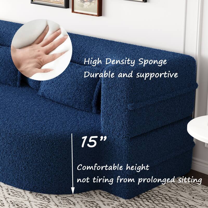 Full Size Folding Blue Sofa Bed with 2 Pillows,No Assembly Required