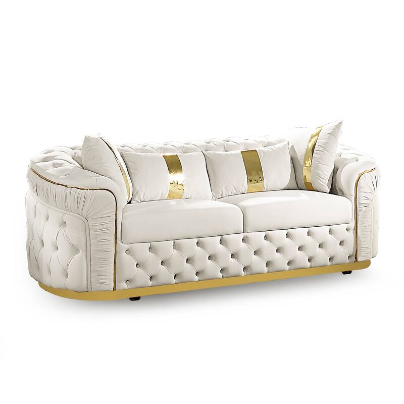Furniture of America Urgoto Glam 2-Piece Beige Polyester Fabric Button Tufted Sofa Set