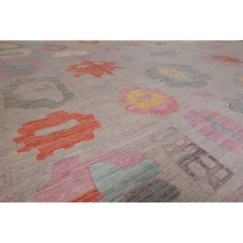 Vegetable Dye Oushak Large Area Rug Hand-Knotted Turkish Wool Carpet - 12'1"x 14'10"