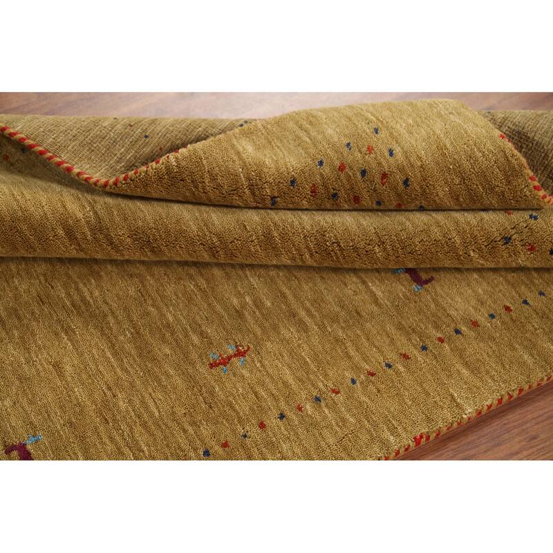 Tribal Gold Gabbeh Oriental Accent Rug Hand-Knotted Wool Carpet - 3'10"x 5'10"
