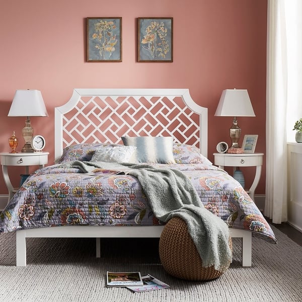 slide 2 of 13, Flora White Lattice Headboard Queen Platform Bed by iNSPIRE Q Classic