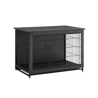 Image showcasing Black Wooden Dog Crate with Removable Tray - Bed Bath & Beyond - 40291555