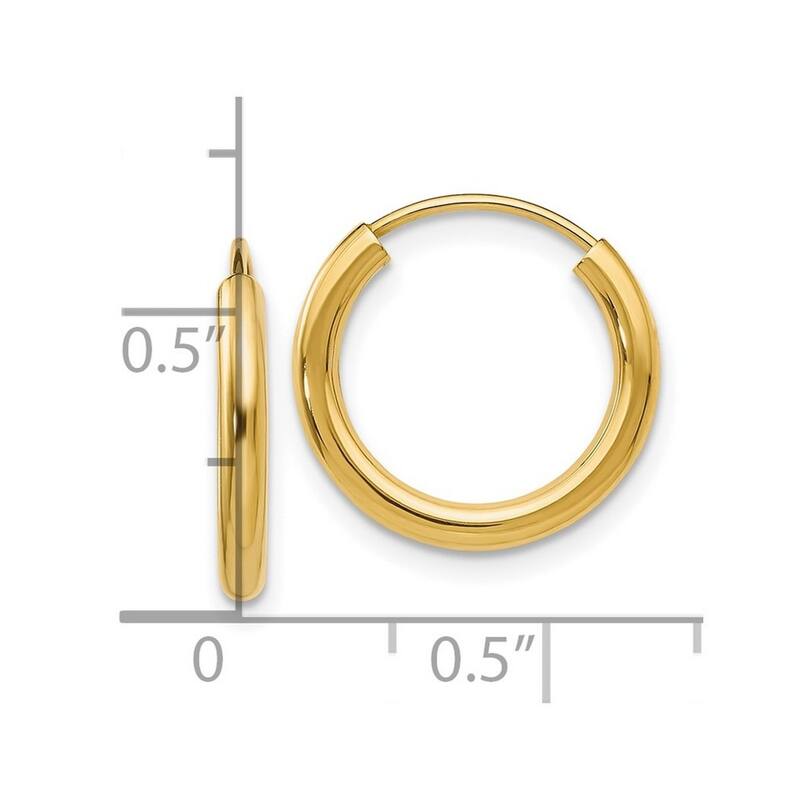 Curata 14k Yellow Gold 12x2mm Polished Round Endless Hoop Earrings