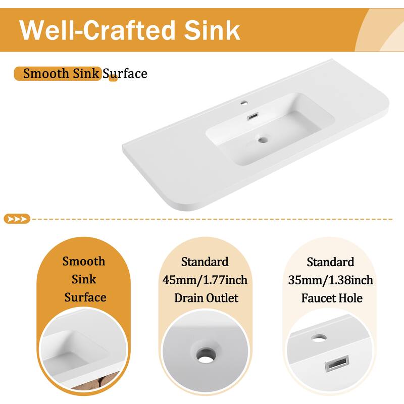 Malwee 48"/60" Floating Bathroom Vanity with Sink, Wall Mounted Bathroom Vanity with Soft Close Door