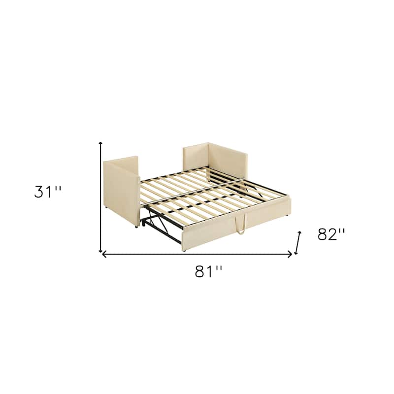 HomeRoots Beige Upholstered Twin Day Bed With Trundle