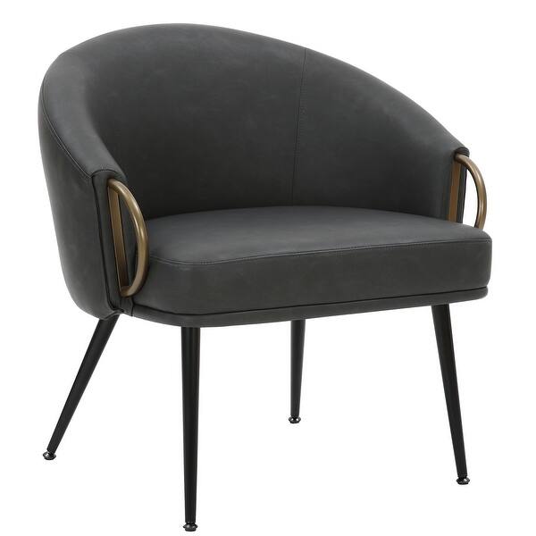 slide 2 of 14, Mid-Century Modern Faux Leather and Metal Accent Chair - Vintage Charcoal and Black and Aged Gold Charcoal