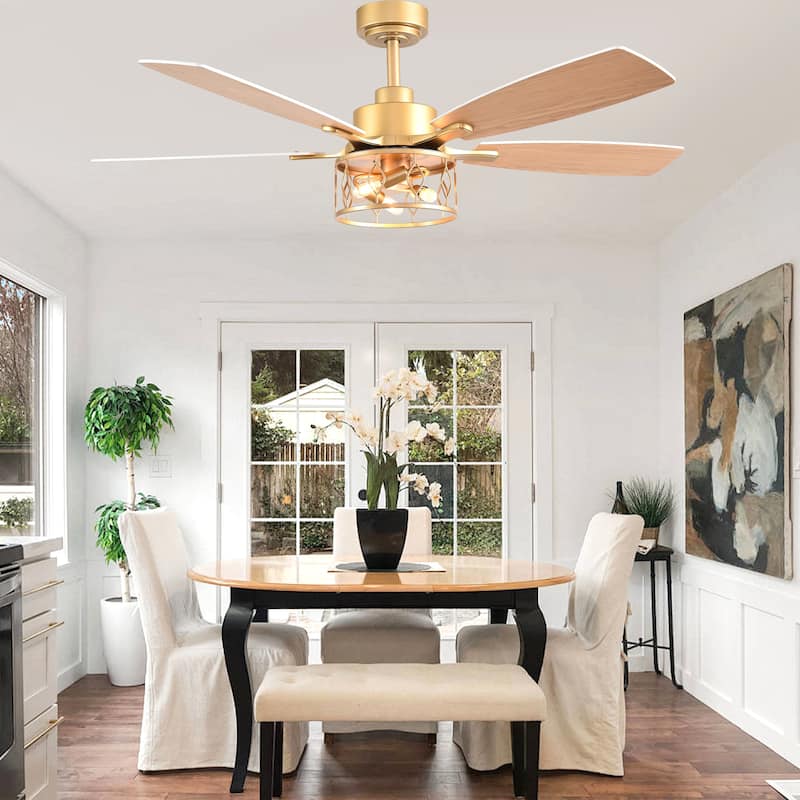 Cusp Barn 52 Inch Industrial Caged Ceiling Fan with Light and Remote, Farmhouse Quiet DC Motor Reversible Chandelier Ceiling Fan