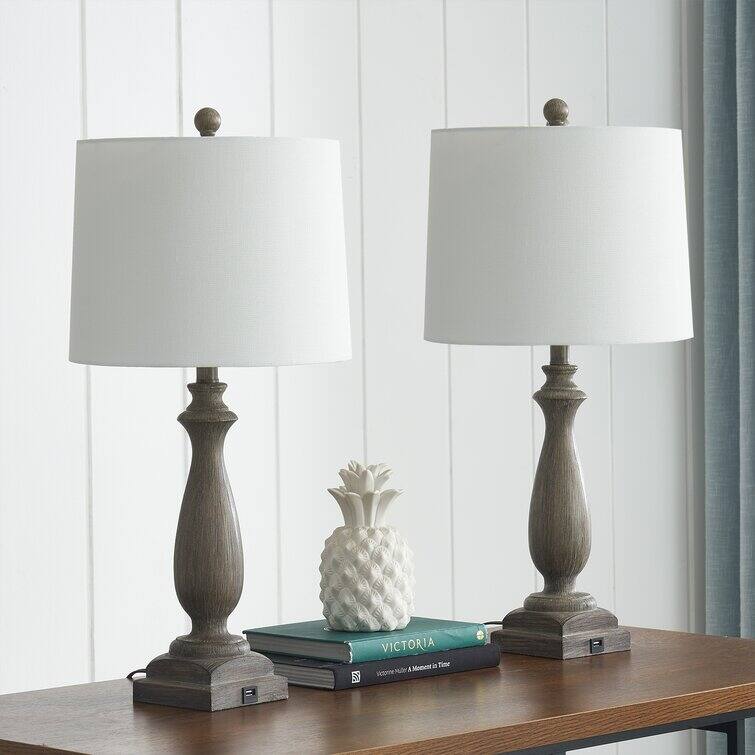 26.5'' Gray Table Lamp Set with USB