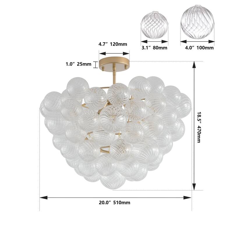 Modern Minimalist Pendant Light Chandelier with Threaded Clear Glass Globe Shade, for Living Room, Dining Room, Kitchen