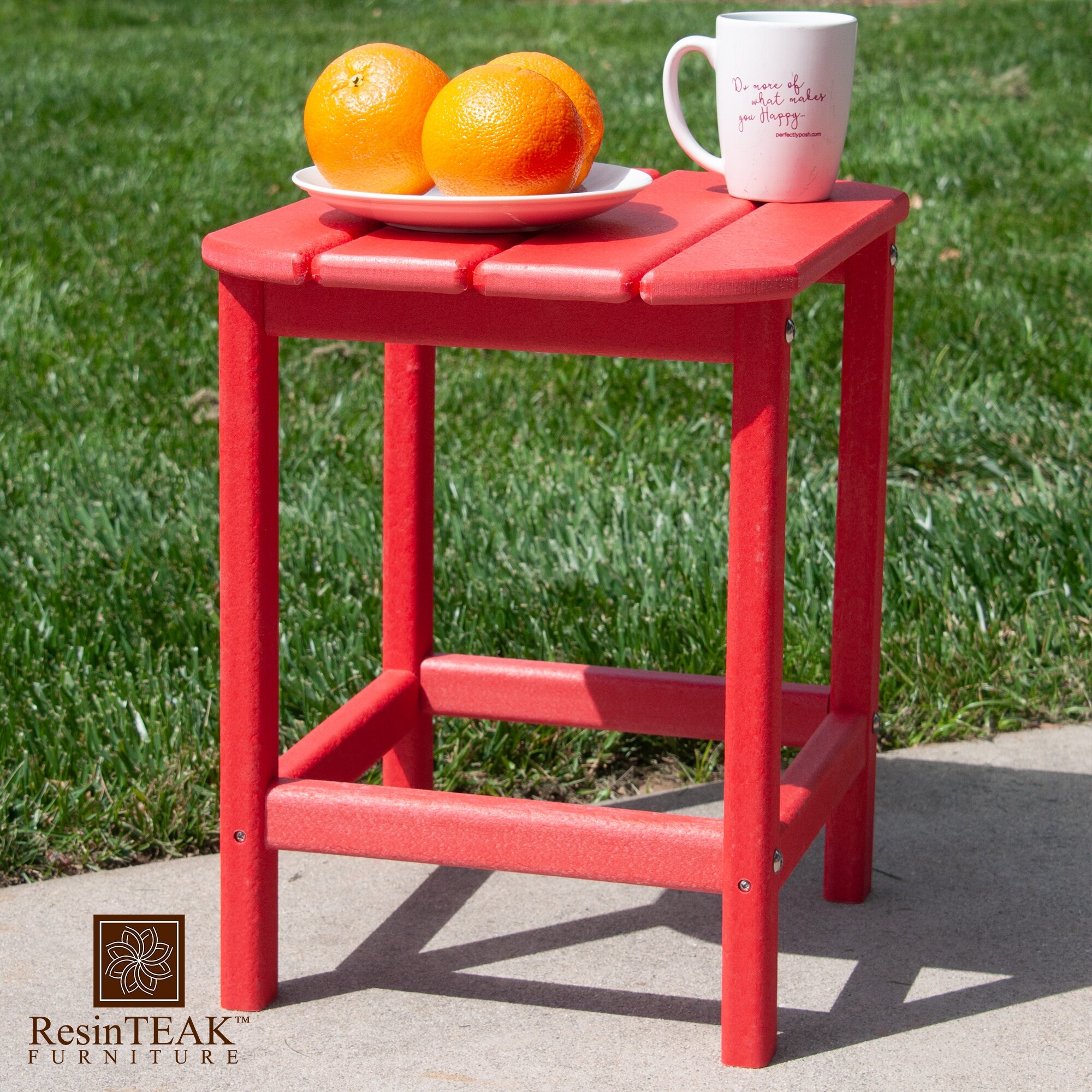 Red plastic deals outdoor side table