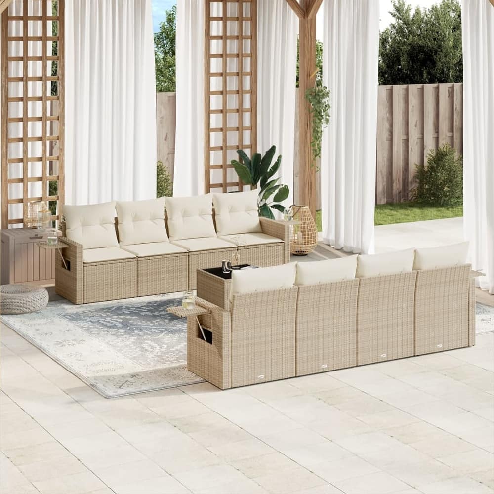 vidaXL Patio Sofa Set with Cushions Outdoor Furniture 9 Piece Poly Rattan