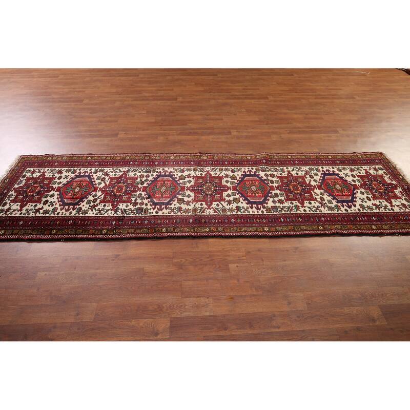 Tribal Gharajeh Persian Runner Rug Handmade Beige Wool Carpet - 2'7"x 9'7"