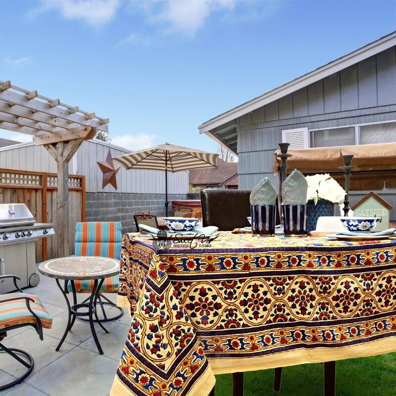 Bloom Kalamkari Lightweight Cotton Sunflower Tablecloth Rectangle