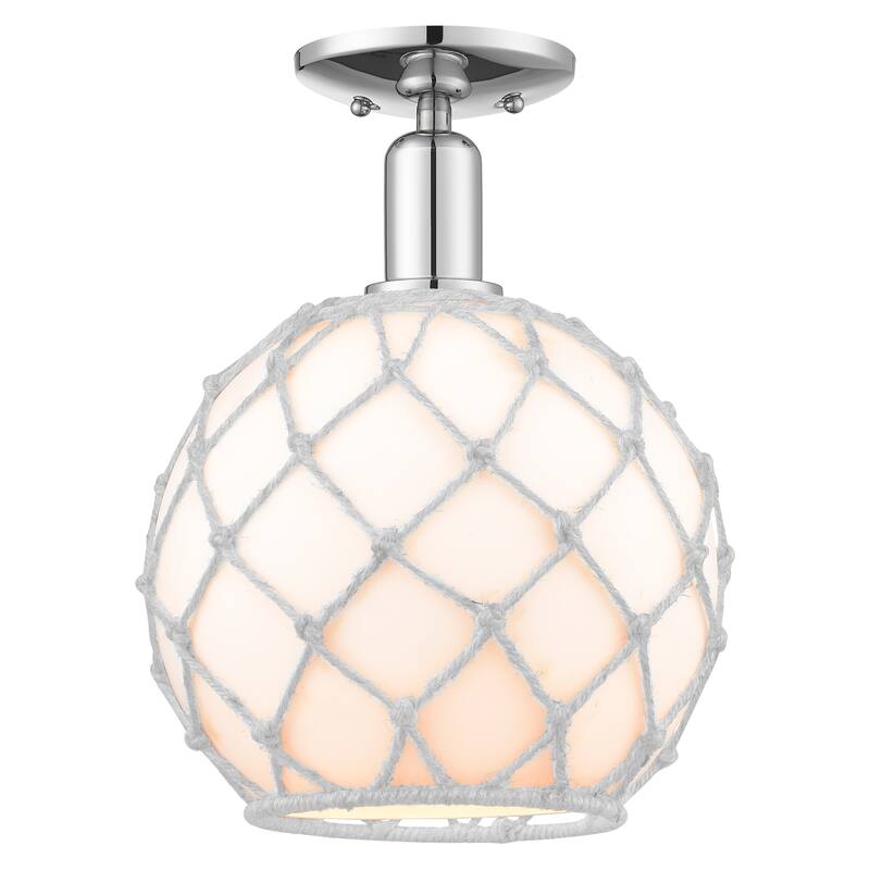 Innovations Lighting Endless Possibilities Arcadia - Farmhouse Rope - 1 Light 10" Semi-Flush Mount - White Glass with White Rope/Polished Chrome